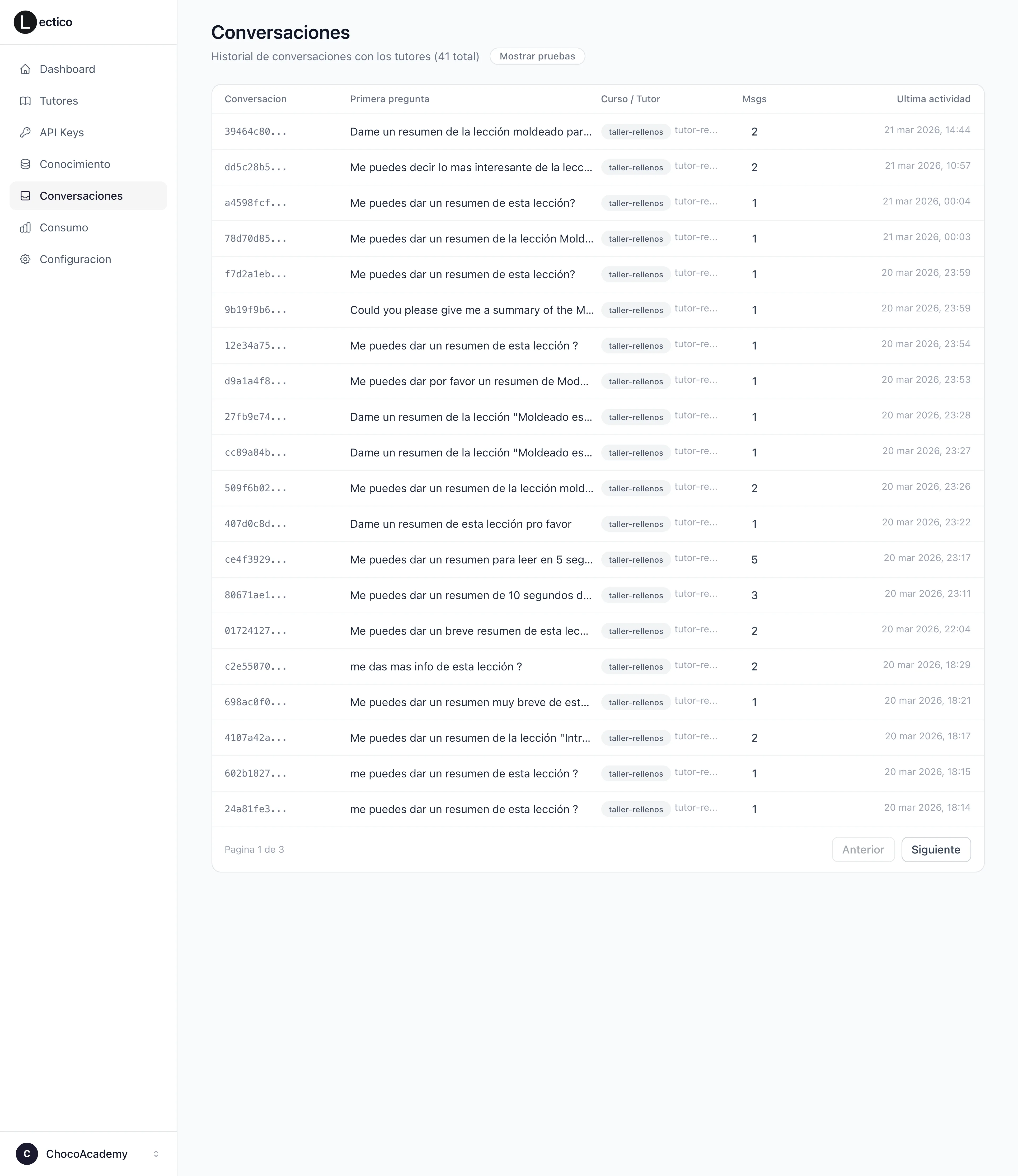 Gestión de equipos y conversaciones