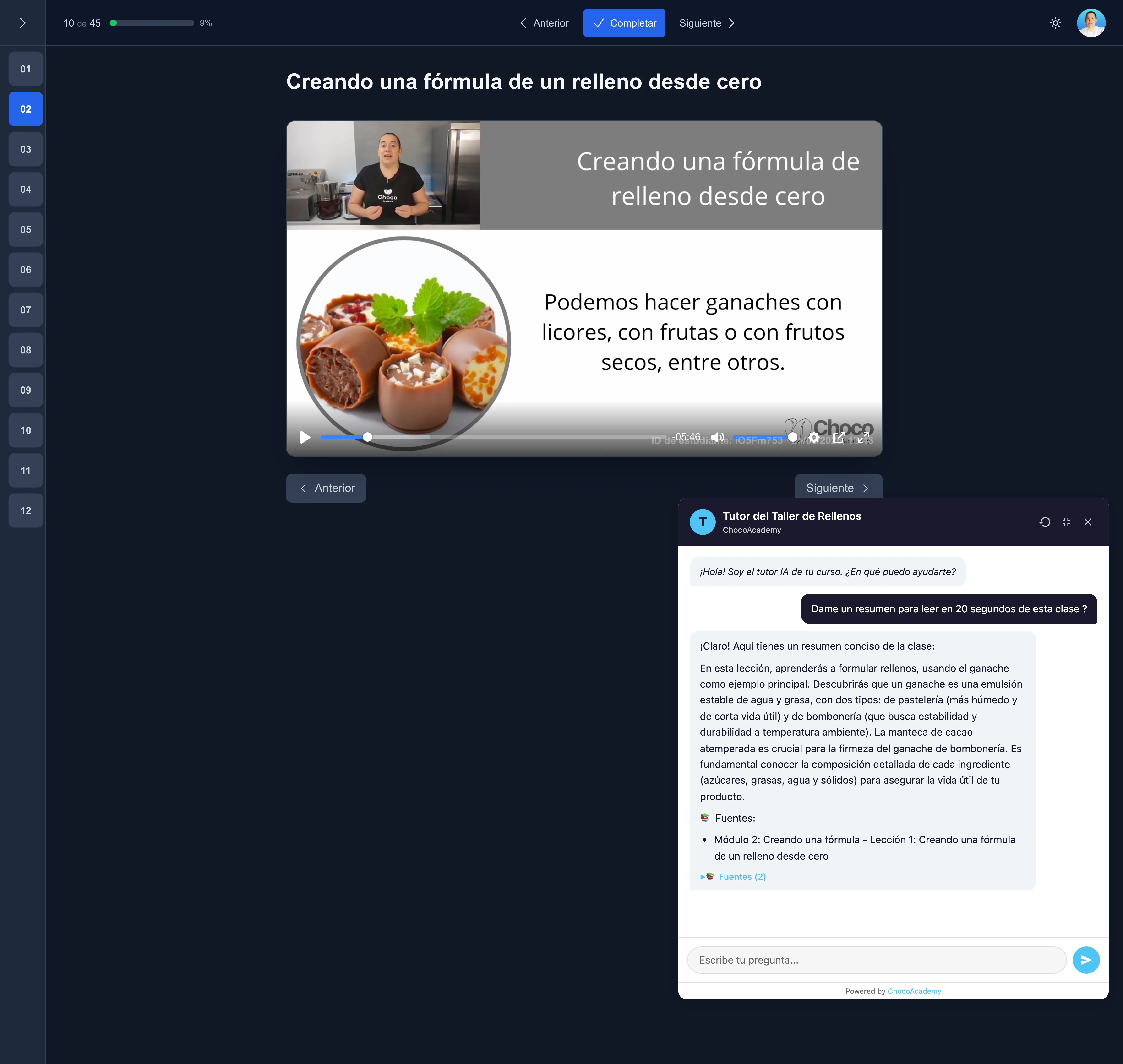 Widget de tutor IA en producción en ChocoAcademy